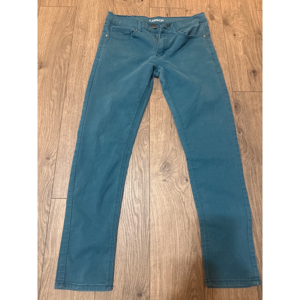 Carbon Mens Slim Fit Stretch Chino Pants‎ Teal Blue 5-Pocket Trousers 32x32
